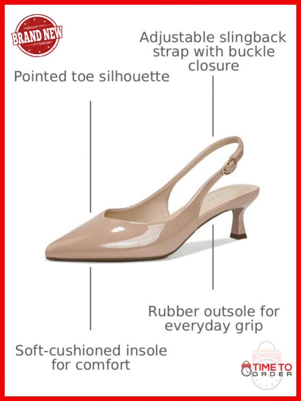 Women's Pointed Toe Kitten Heels 2 Inch Slingback Pumps - Picture 2 of 6